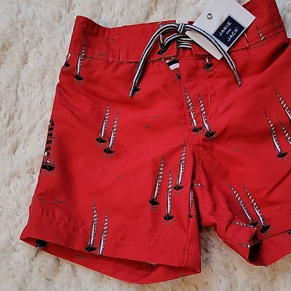 JANIE AND JACK RED SAILBOAT SWIM TRUNKS, SIZE 0-3 MONTHS - NEW! - Picture 2 of 7